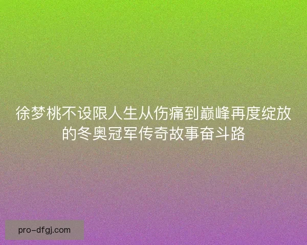 徐梦桃不设限人生从伤痛到巅峰再度绽放的冬奥冠军传奇故事奋斗路